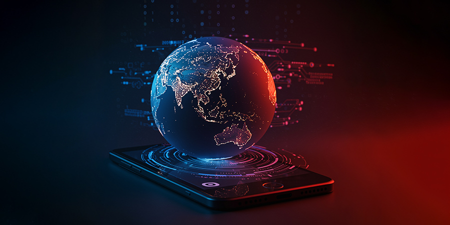 Modern,mobile,phone,,globe,highlighting,asia,pacific,,digital,technology,theme,